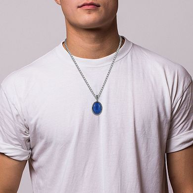 Menster Men's Sterling Silver Oxidized Lapis Lazuli Pendant Necklace