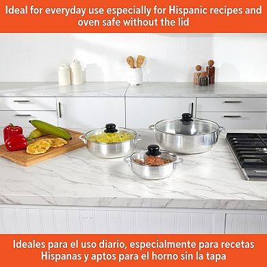 IMUSA Aluminum Polished Caldero 3-pc. Set with Glass Lid