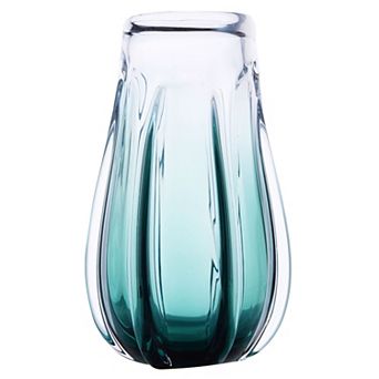 Luxury Lane Hand Blown Laine Green Sommerso Art Glass Vase
