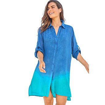 Swim 365 Women's Plus Size Button-front Swim Cover Up