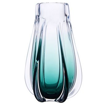Luxury Lane Hand Blown Laine Green Sommerso Art Glass Vase