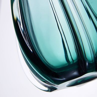 Luxury Lane Hand Blown Laine Green Sommerso Art Glass Vase