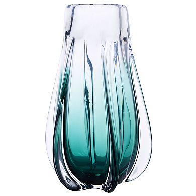 Luxury Lane Hand Blown Laine Green Sommerso Art Glass Vase