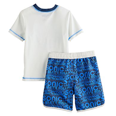 Boys 4-20 Sonic the Hedgehog "Let's Roll" 2-Piece Rashguard & Swim Trunks Set