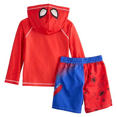 Boys 4-7 Marvel Spider-Man Web-Slinging 2-Piece Hooded Rashguard & Swim Trunks Set