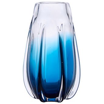 Luxury Lane Hand Blown Laine Blue Ombre Sommerso Art Glass Vase