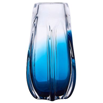 Luxury Lane Hand Blown Laine Blue Ombre Sommerso Art Glass Vase