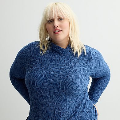 Plus Size INTEMPO™ Long Sleeve Mockneck Textured Knit Top