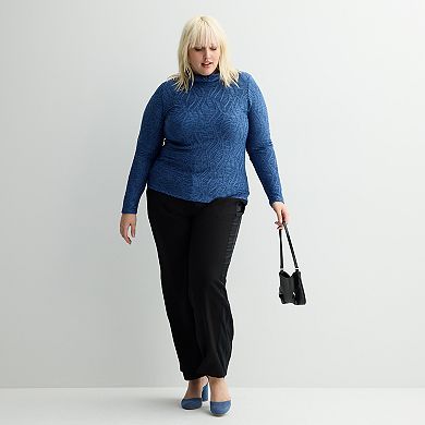 Plus Size INTEMPO™ Long Sleeve Mockneck Textured Knit Top