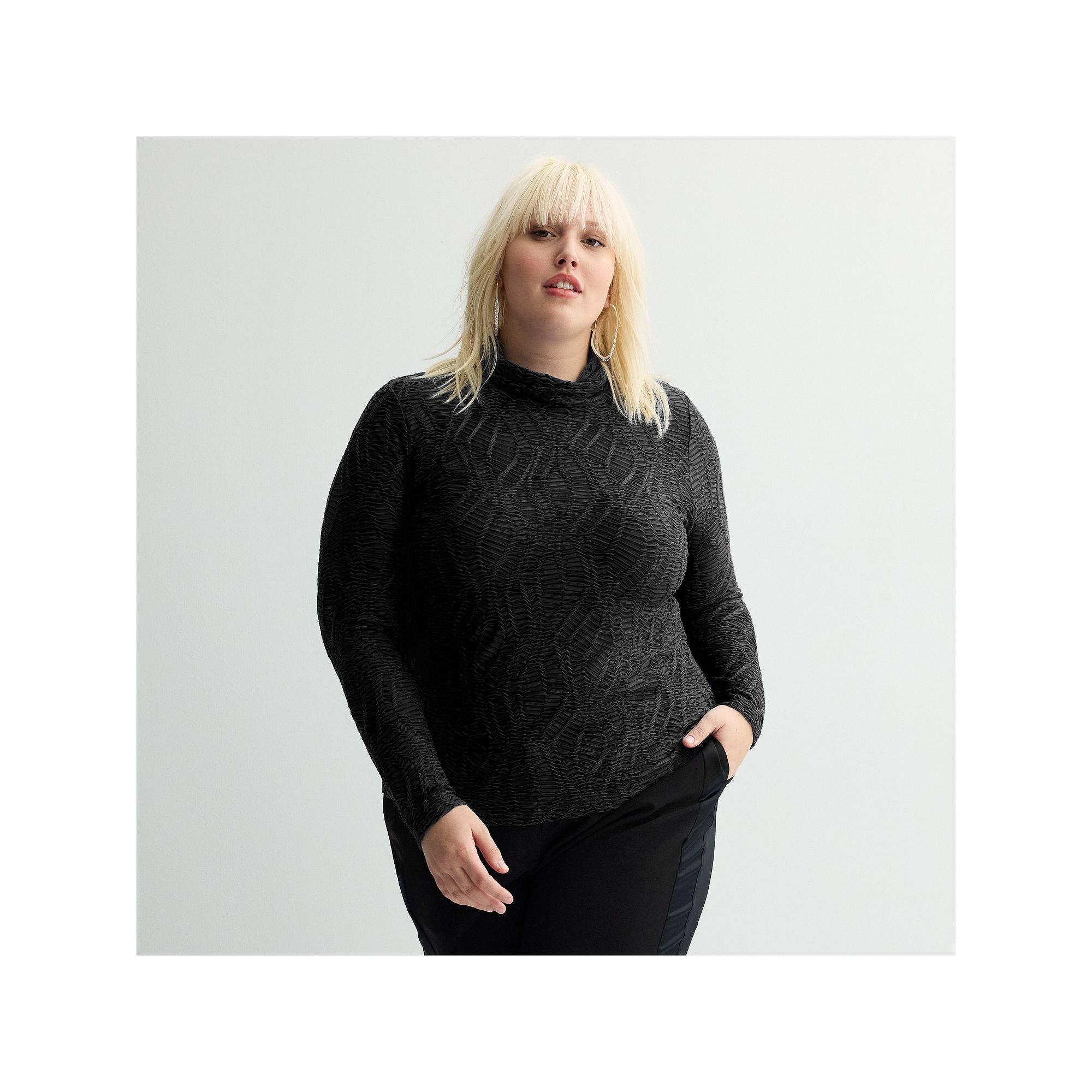 Plus Size INTEMPO™ Long Sleeve Mockneck Textured Knit Top, Womens, Size:
