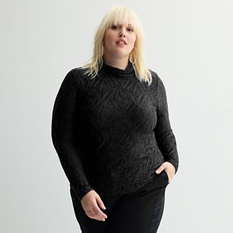 Plus Size INTEMPO™ Long Sleeve Mockneck Textured Knit Top