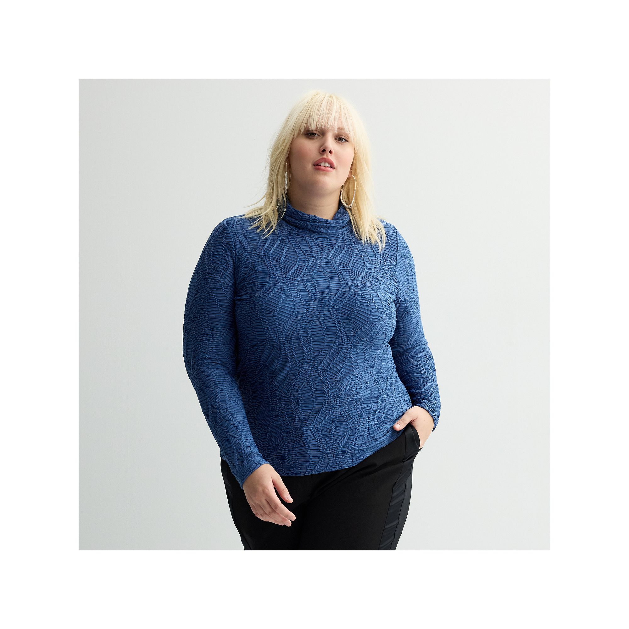 Plus Size INTEMPO™ Long Sleeve Mockneck Textured Knit Top, Womens, Size: