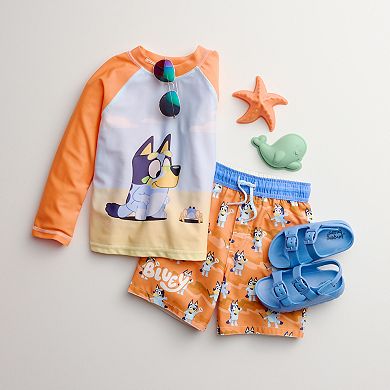 Toddler Boy Bluey Rashguard & Swim Trunk Set