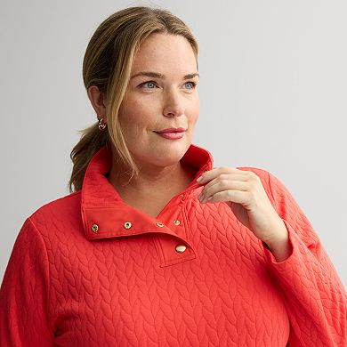 Plus Size Croft & Barrow® Quilted Mixed Media Pullover