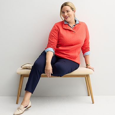 Plus Size Croft & Barrow® Quilted Mixed Media Pullover