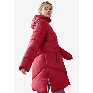 ellos Women's Plus Size Long Puffer Coat