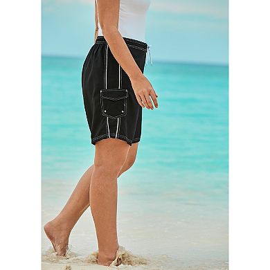 Swim 365 Women's Plus Size Contrast-trim Long Boardshort