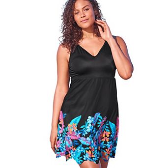 Swim 365 Women's Plus Size Floral Border Swim Dress
