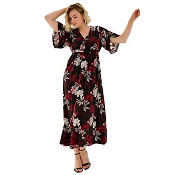 ellos Plus Size Stretch Knit Fit And Flare Elbow-Length Sleeve Tie-Back Maxi Dress