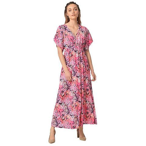 Женские платья ellos Women's Plus Size Stretch Knit Fit And Flare Elbow-Length Sleeve Tie-Back Maxi Dress