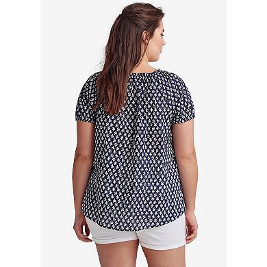 ellos Plus Size Keyhole Neckline Peasant Blouse