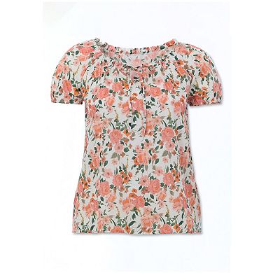 Ellos Plus Size Keyhole Neckline Peasant Blouse