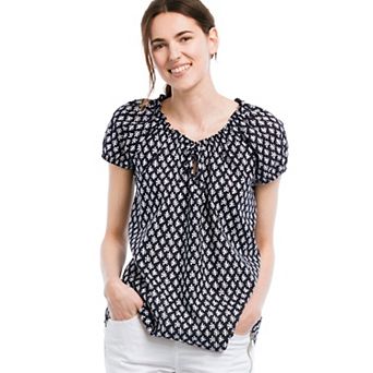 ellos Plus Size Keyhole Neckline Peasant Blouse