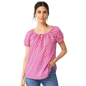 ellos Plus Size Keyhole Neckline Peasant Blouse