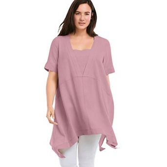 ellos Plus Size Linen-Blend Hanky Hem Tunic