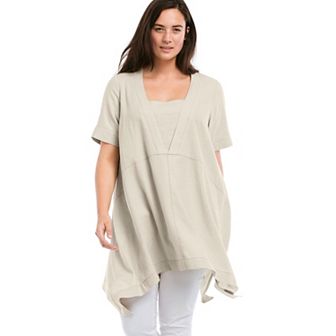 ellos Plus Size Linen-Blend Hanky Hem Tunic