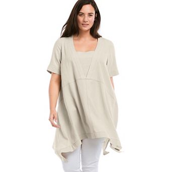 ellos Plus Size Linen-Blend Hanky Hem Tunic