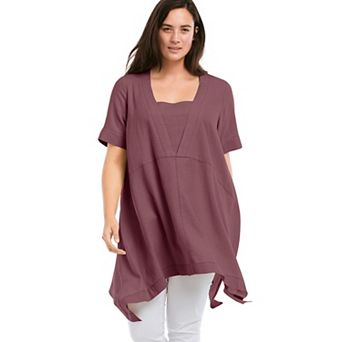 ellos Plus Size Linen-Blend Hanky Hem Tunic