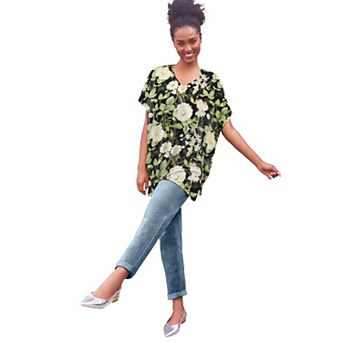 Ellos Plus Size Stretch Knit Scoop Neck Oversized Tunic