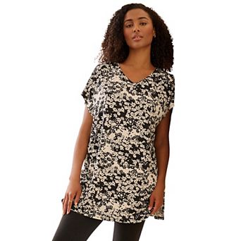 Ellos Plus Size Stretch Jersey Knit V-Neck Oversized Tunic