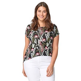 ellos Plus Size Printed Cap Sleeve Tee