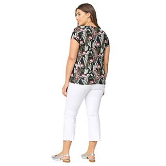 ellos Plus Size Printed Cap Sleeve Tee