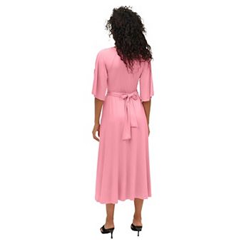 ellos Plus Size Knit Midi Dress With Surplice Neckline & Waist Tie