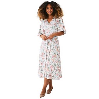 ellos Plus Size Knit Midi Dress With Surplice Neckline & Waist Tie