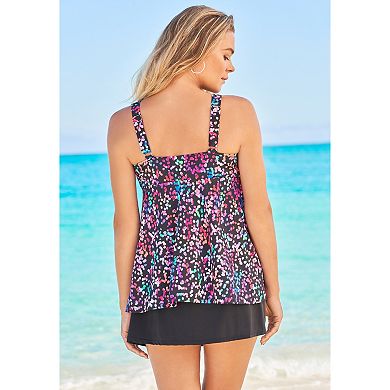 Swim 365 Women's Plus Size A-Line Flowy V-Neck Tankini Top With Built-In Bra