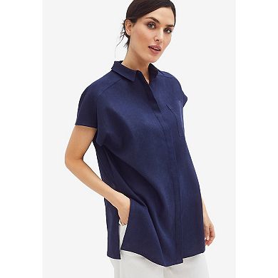 ellos Plus Size Linen-Blend Button Front Tunic