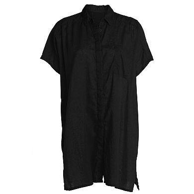 ellos Plus Size Linen-Blend Button Front Tunic