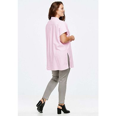 ellos Plus Size Linen-Blend Button Front Tunic