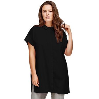ellos Plus Size Linen-Blend Button Front Tunic