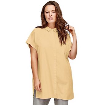 ellos Plus Size Linen-Blend Button Front Tunic