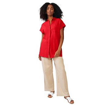 ellos Plus Size Linen-Blend Button Front Tunic