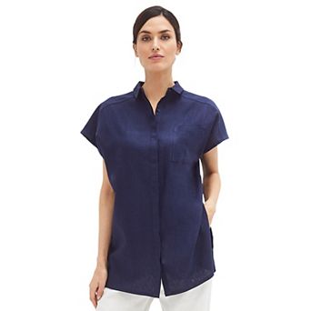 ellos Plus Size Linen-Blend Button Front Tunic
