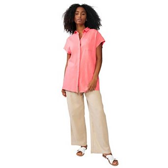 ellos Plus Size Linen-Blend Button Front Tunic