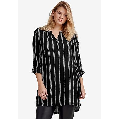 ellos Plus Size Notch Neck Crinkle Tunic