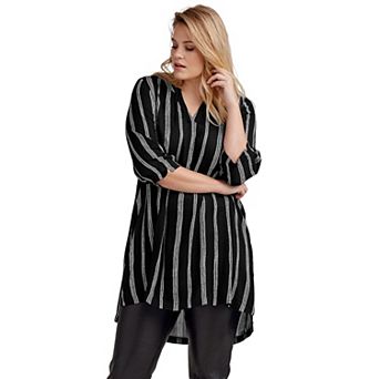 ellos Plus Size Notch Neck Crinkle Tunic