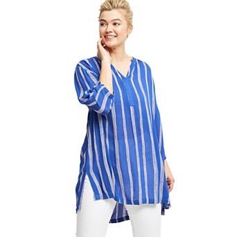 ellos Plus Size Notch Neck Crinkle Tunic
